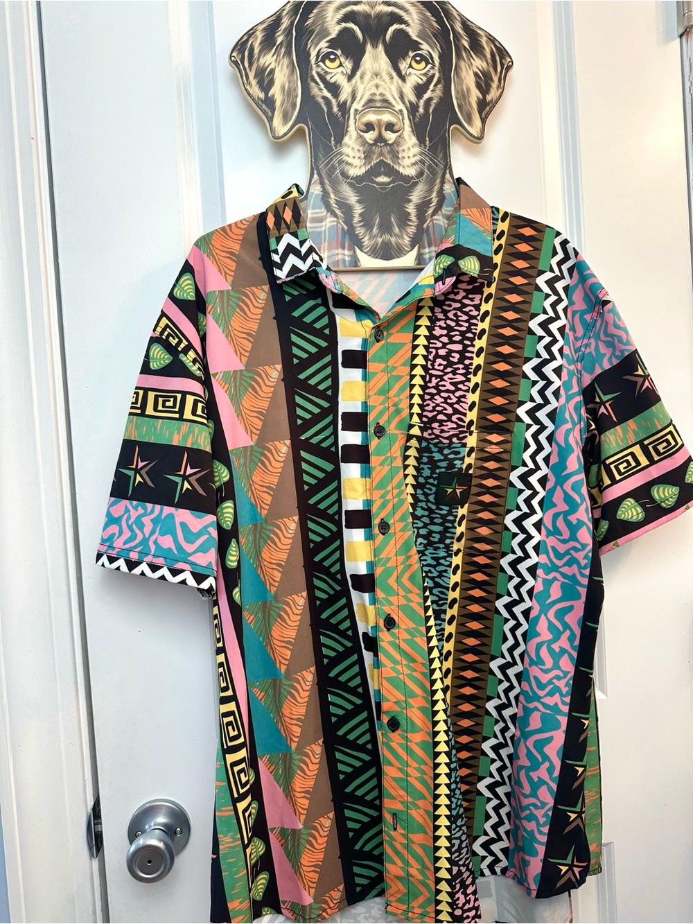 Men's Multicolor Geometric Short-Sleeve Button-Up 90’s style shirt
